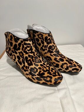 Ivanka Trump Leopard Print Ankle Booties in Tan and Black